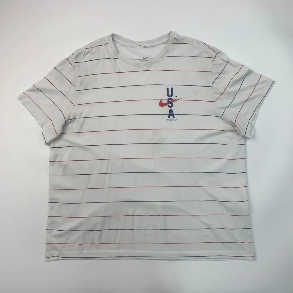 Nike Team USA T Shirt Mens 2XL XXL White Cotton Blend Striped Short Sleeve *READ
